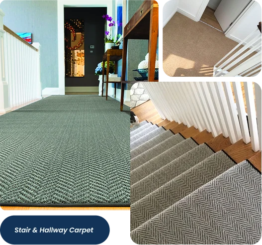 Collage of stair and hallway carpet installations