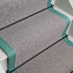 Country House Grey Shingle Striped stair runner with teal edging and black stair rods. (1)