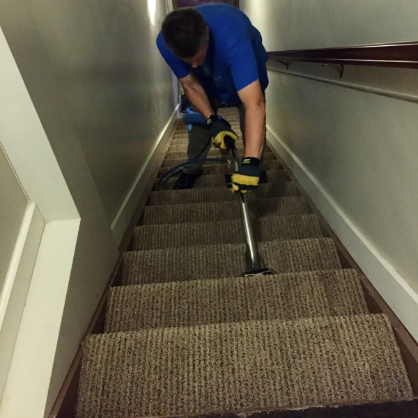 Professional cleaning fully carpeted indoor staircase