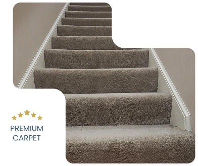 Plush beige carpet fully fitted on home staircase