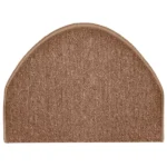 Semi-oval brown carpet stair tread with bound edges.