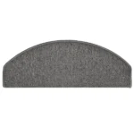 Semi-oval charcoal grey carpet stair tread with bound edges.