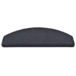 Semi-oval dark navy carpet stair tread with a bullnose front edge and stitched borders.