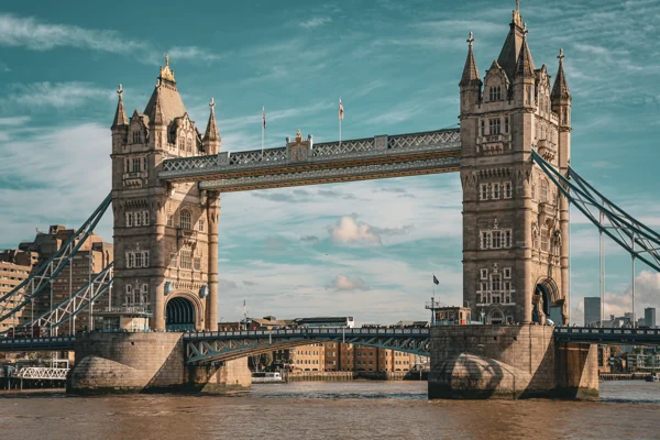 Tower Bridge spanning over Thames River in London