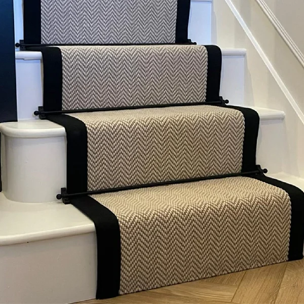 herringbone-patterned-wool-Alpino-carpet-runner-in-beige-and-cream